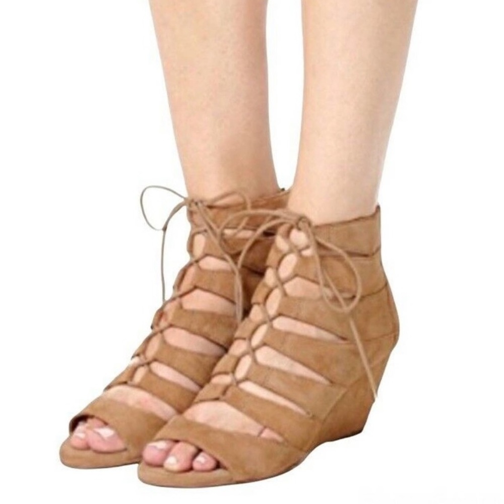 Sam Edelman Santina Lace Up Wedges in Tan Suede Size 9.5 M